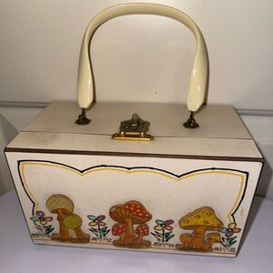 Vintage MCM 60's Frazier's Original Wood Box Purse Case Mushroom Design